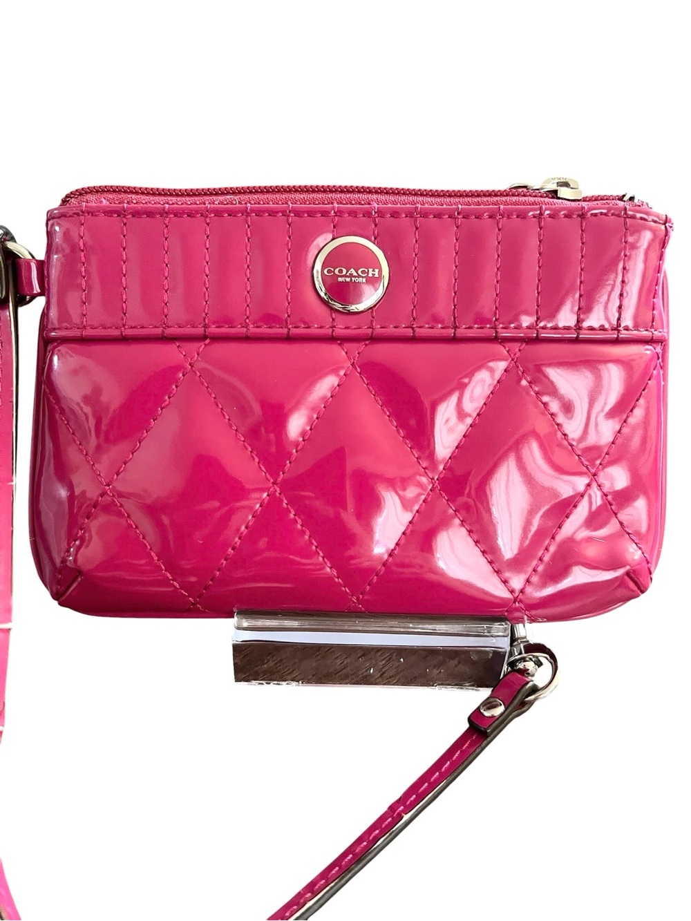 COACH Hot Pink Quilted Patent Leather Wristlet